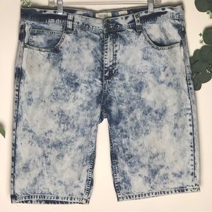 DECIBEL Pant Jean Short Men Metal Stub Belt Loop Acid Wash Distress Blue sz 40